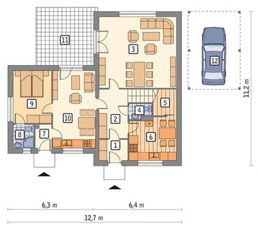 RZUT PARTERU POW. 86,7 m²