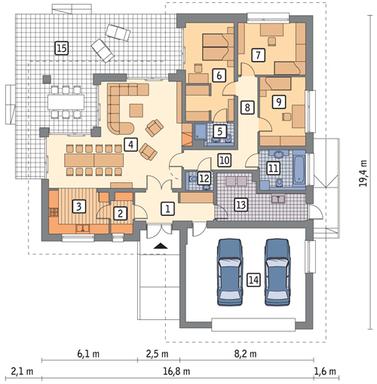 RZUT PARTERU POW. 129,0 m²