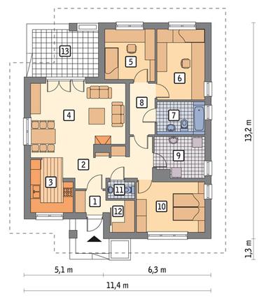 RZUT PARTERU POW. 99,9 m²